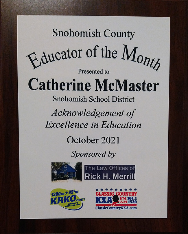 October Educator of the Month Catherine McMaster